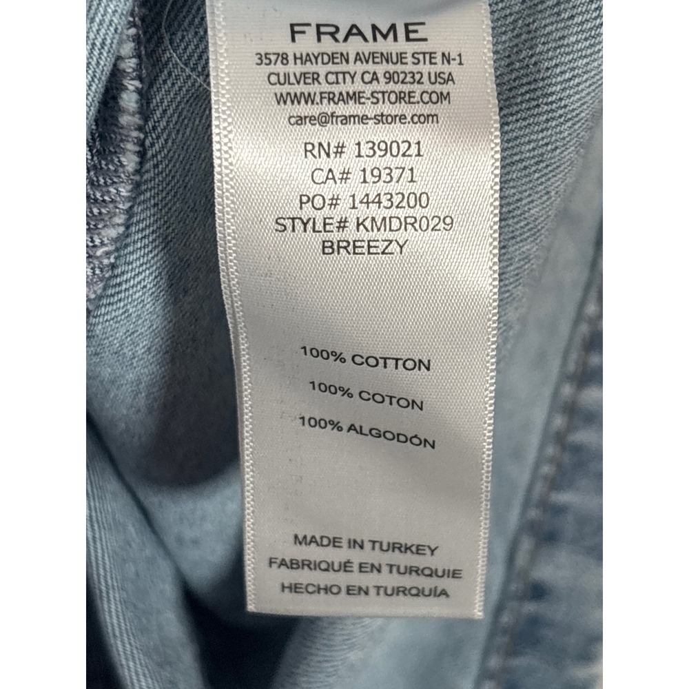 FRAME Breezy Denim Mini Dress Light Wash Blue Cotton V-Neck Belted XS KMDR029 - Picture 5 of 7